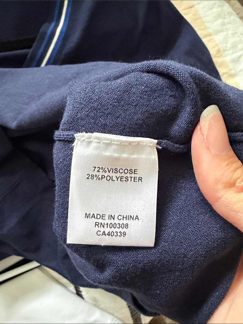 Peter Millar Navy V-Neck Sweater with Blue and White Stripe Trim - Picture 4 of 5